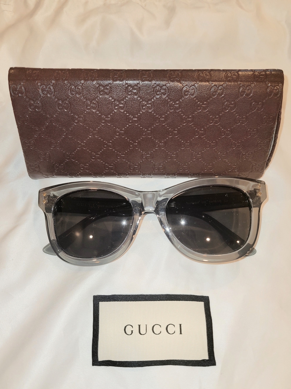 Gucci Clear Frame Sunglasses with Dark Gray Lenses